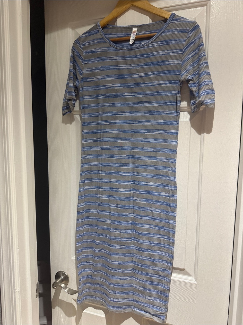 LuLaRoe Blue and Gray Striped Midi Dress